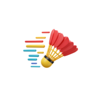 A dynamic 3D rendering of a red badminton shuttlecock in flight, leaving a colorful trail. Energetic and playful png