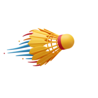 A vibrant yellow shuttlecock streaks across a white background, its colorful feathers creating a sense of speed and energy. The playful design evokes a fun, sporty mood. png
