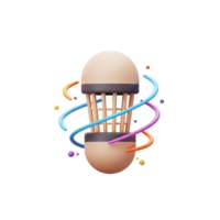 A whimsical 3D-rendered shuttlecock floats amidst pastel swirls and vibrant dots. Playful and dynamic, it evokes a feeling of fun and energy. png