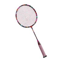 A playful badminton racket boasts a vibrant geometric design. Pink accents add a touch of sweetness to the bold, colorful frame. Ready for a fun game png