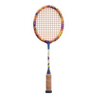 A vibrant badminton racket with a playful abstract pattern pops against a clean white background. The cheerful design adds a fun, energetic mood. png