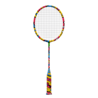 A cheerful badminton racket pops against a white background. Its frame and handle boast a playful, colorful design, evoking a fun and energetic mood. png