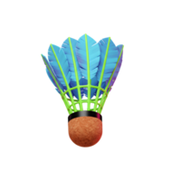 A bright blue badminton shuttlecock speeds across the screen, its lime green frame and cork base a striking contrast. The motion blur adds energy and a sense of movement. png