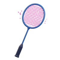 A cheerful badminton racket, rendered in 3D, boasts a vibrant pink and blue color scheme. Its playful design evokes a sense of fun and energy. png