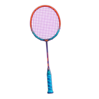 A dynamic badminton racquet shines with neon accents against a clean white background. The purple mesh and blue grip create a striking visual. Energetic and stylish png