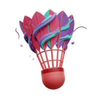 A vibrant badminton shuttlecock bursts with playful pink and purple paint swirls, creating a dynamic and energetic scene. The abstract design adds a modern twist to this classic sports item. png