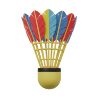 A cheerful badminton shuttlecock bursts with vibrant red, blue, and yellow feathers, its cheerful yellow base adding a playful touch. A fun, dynamic image png