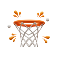 A cheerful 3D rendering of a basketball hoop, vibrant orange rim, and playful splashes add a fun, energetic mood. Two balls near the net png