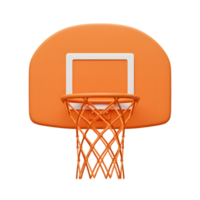 A vibrant orange basketball hoop stands out against a white background. The minimalist design features a simple backboard and net, creating a clean and modern aesthetic. png
