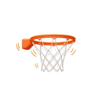 A close-up showcases a basketball hoop with a bright orange rim and crisp white net. The lively colors and clean lines create a dynamic, energetic feel. png