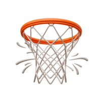 A dynamic basketball net design, with an orange rim and white net, features a stylized splash effect, creating a vibrant and energetic image. Clean lines and minimal aesthetic. png