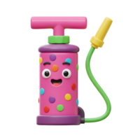 A cute, pink balloon pump with colorful polka dots and a happy face smiles playfully. Its bright colors and cheerful expression create a fun, whimsical mood. png