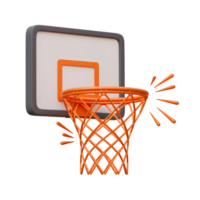 A vibrant orange basketball hoop, rendered in a playful 3D style, stands ready for action. The bright color pops against the clean white background, creating a fun, energetic mood. png