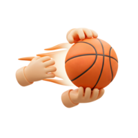 A dynamic image of cartoon hands swiftly passing a basketball, leaving a fiery trail. The vibrant colors and energetic movement convey speed and excitement. png