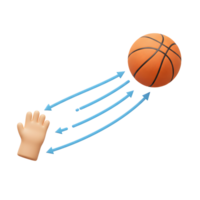 A playful 3D render shows a hand reaching for a basketball in mid-air. Blue arrows trace the ball's trajectory, adding dynamism and visual interest. png