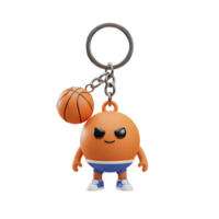 A cute orange basketball player keychain charms with its 3D design and cheeky expression. The miniature figure holds a small basketball, adding to its playful appeal. png