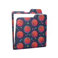 A vibrant file folder showcases a fun, repeating pattern of basketballs in a neon style. The dark background makes the basketballs pop, creating a sporty and energetic vibe. png
