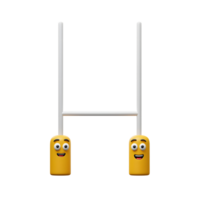 Smiling emoji faces adorn the base of a simple white rugby goalpost, creating a fun and lighthearted 3D image. Pure joy png