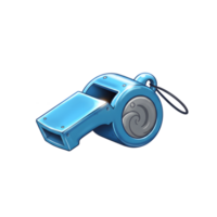 A vibrant blue whistle, cartoon-style, is depicted with a burst of energy, ready to blow. Its playful design and bright color create a fun, energetic mood. png