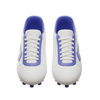 A pair of pristine white soccer cleats with periwinkle accents sits against a stark white background. The simple yet stylish design exudes a clean and sporty vibe. png