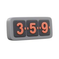 A cheerful 3D render of a flip clock showing 3.5.9. The retro design, with its soft colors and playful splashes, creates a fun and lighthearted mood. png