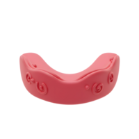 A charming pink mouthguard, subtly adorned with playful swirls, presents a smooth, comfortable design. Its gentle curves and soft color create a friendly, approachable aesthetic. png