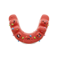 A cheerful U-shaped figure, adorned with sprinkles and cute emojis, exudes playful energy and happy vibes. Its bright red color and fun details create a joyful atmosphere. png