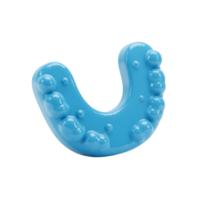 A vibrant blue mouthguard, glossy and smooth, sits against a stark white backdrop. Its U-shape and bubble-like texture create a playful yet protective vibe. png