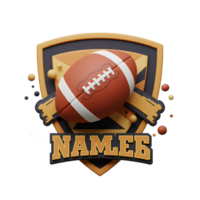 A vibrant 3D rendering showcases an American football nestled within a stylized shield emblem. The design is bold, playful, and features a team name, 'NAMLEE'. png