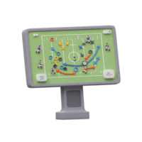 uma vibrante 3d rendido imagem vitrines uma detalhado futebol jogos plano em uma digital mostrar. miniatura jogadoras realçar estratégico formações e tocam, criando a noivando e dinâmico visual. png
