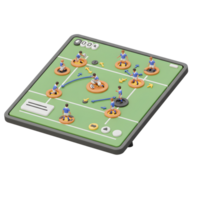 A dynamic rugby match unfolds on a digital game board. Miniature players execute a strategic play, arrows showing movement. Energetic and engaging png