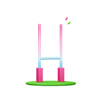 A vibrant, minimalist 3D rendering showcases pastel pink rugby goalposts on a green field, with tiny colorful shapes playfully floating nearby. Ethereal and fun png