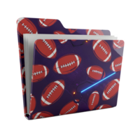 A stylish file folder featuring a repeating pattern of red American footballs on a deep purple background. The design is bold, retro, and perfect for sports fans. png