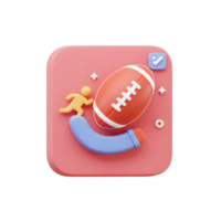 A cheerful 3D icon features a football, a running figure, and a checkmark, set against a soft pink background. Playful and inviting, it suggests successful completion of a sports-related task. png