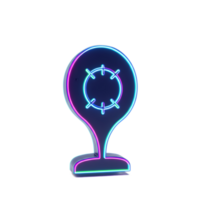 A captivating neon location marker glows with vibrant pink and teal outlines. Its circular target center adds a futuristic touch against a clean white background. png