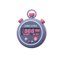 A playful retro-styled stopwatch displays game stats, glowing neon accents adding a vibrant touch. The digital display shows scores and player info. Fun and engaging png