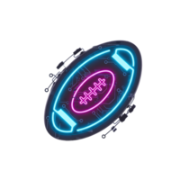A futuristic neon football design, glowing brightly against a neutral backdrop. The circuit board details add a technological edge, creating a striking visual. png