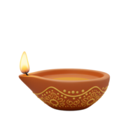 A glowing flame dances within an ornate terracotta diya, its golden patterns casting a warm, inviting glow. Perfect for Diwali png