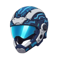 A sleek, dark blue helmet with glowing cyan circuits. The visor shines, creating a cool, futuristic atmosphere. Perfect for sci-fi fans png