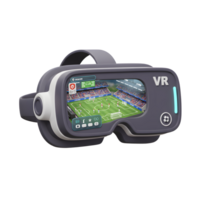 Experience the thrill A sleek VR headset showcases a live soccer match, complete with stadium ambiance and real-time stats. Get ready for immersive action png