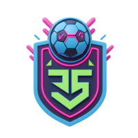 A dynamic 3D soccer crest, featuring a vibrant neon design and the number 35, set against a bright background. The playful style adds energy and visual excitement png