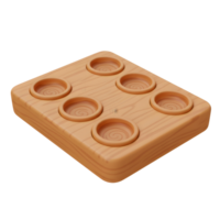 A charming wooden tray holds six small, subtly swirling cups. Warm, inviting, and perfect for organizing small items. Rustic charm png