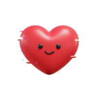 A cheerful, red 3D heart smiles against a white background. A subtle glitch effect adds a touch of playful digital art. Pure joy png