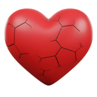A vibrant red heart, fractured into geometric shapes, evokes a poignant sense of heartbreak and vulnerability. The bold red contrasts with the sharp lines of the cracks, creating a dramatic visual. png