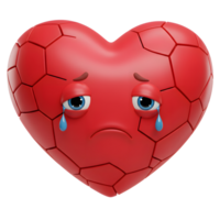 A shattered red heart weeps blue tears, conveying sadness and heartbreak in a cute, cartoonish style. Its polygonal texture adds a unique visual element. png