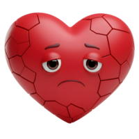 A cracked, red heart emoticon sadly looks down, its polygon-like surface reflecting a melancholic mood. Broken, yet visually captivating. png