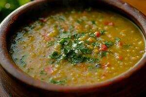 Mixed lentil soup with ginger and garlic photo