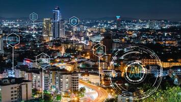 Smart city and tourism industry and the environment with AI technology of security encryption icons In terms of speed in communication, sending information photo