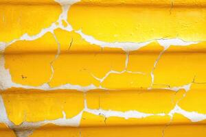 Old staircase with vibrant yellow paint showcasing urban decay through layers of texture and chipped surfaces, highlighting its rustic charm photo
