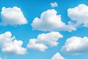 Serene spring sky in soft baby blue with delicate white clouds creating a calm atmosphere photo